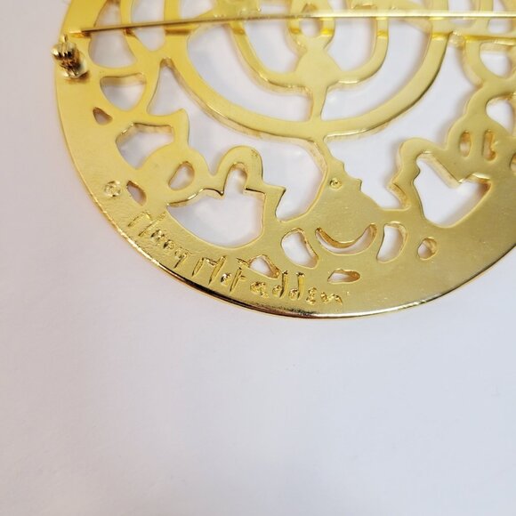 Vtg Mary McFadden Round Statement Brooch Goldtone 3" Art Nouveau Style - Picture 3 of 3